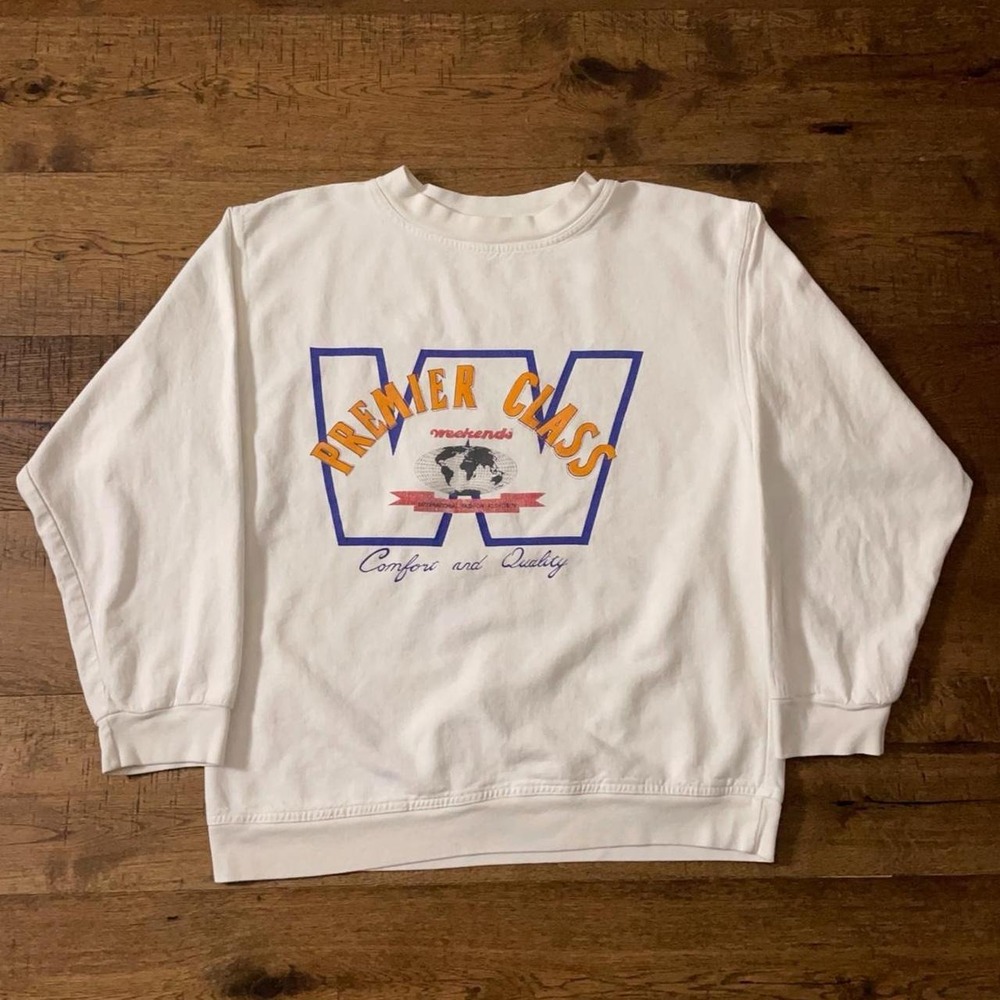 Weekends Sweatshirt Mens L White Retro 90s Premier Class Heavyweight USA Made